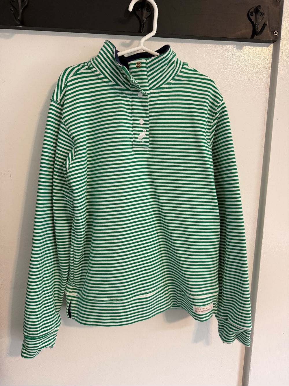 The Beaufort Bonnet Company Mint Green and White Striped Pullover